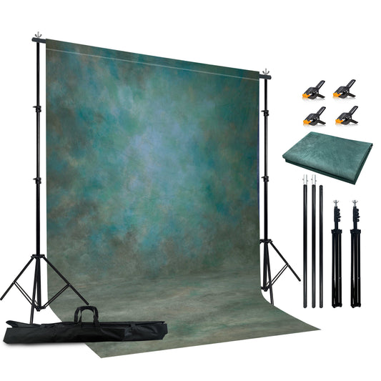 2-in-1 Abstract Photography Backdrop Kit - 6.5x6.5 ft Portable Dual Rod Stand with 6x8 ft Polyester Fabric Backdrop for Portraits and Photo Props - Roller Pocket Design(6x8ft,Light Green)