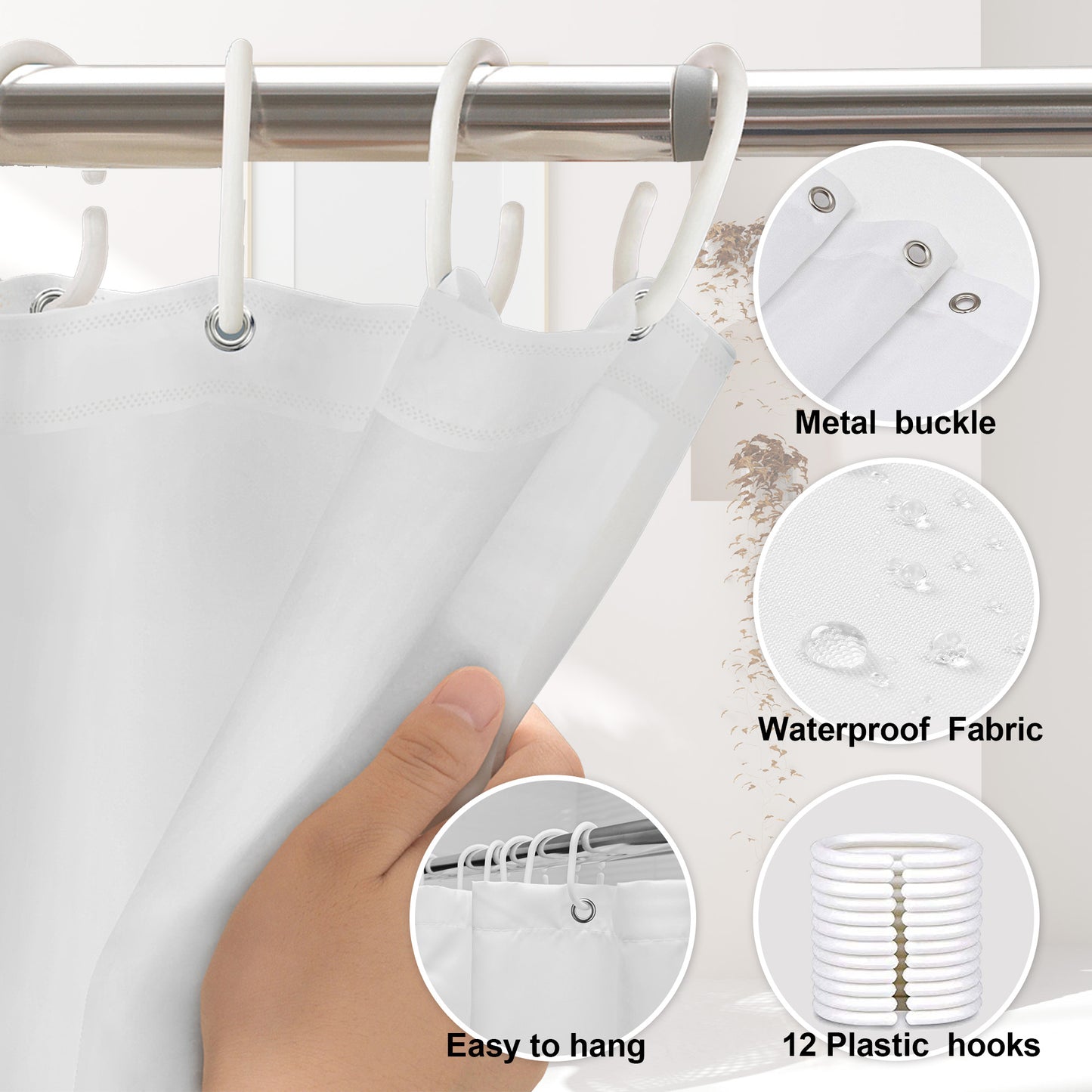 Streamlined lines abstract Shower Curtain Set ,Waterproof and Luxurious Fabric-12 Hooks