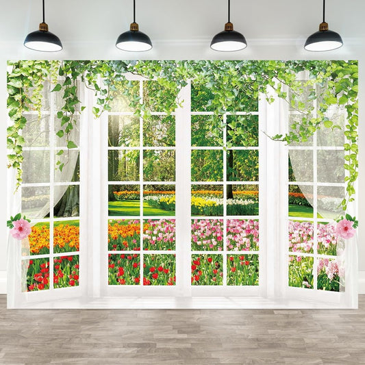 Spring Garden Outside the Window Photography Backdrop for Party Banner