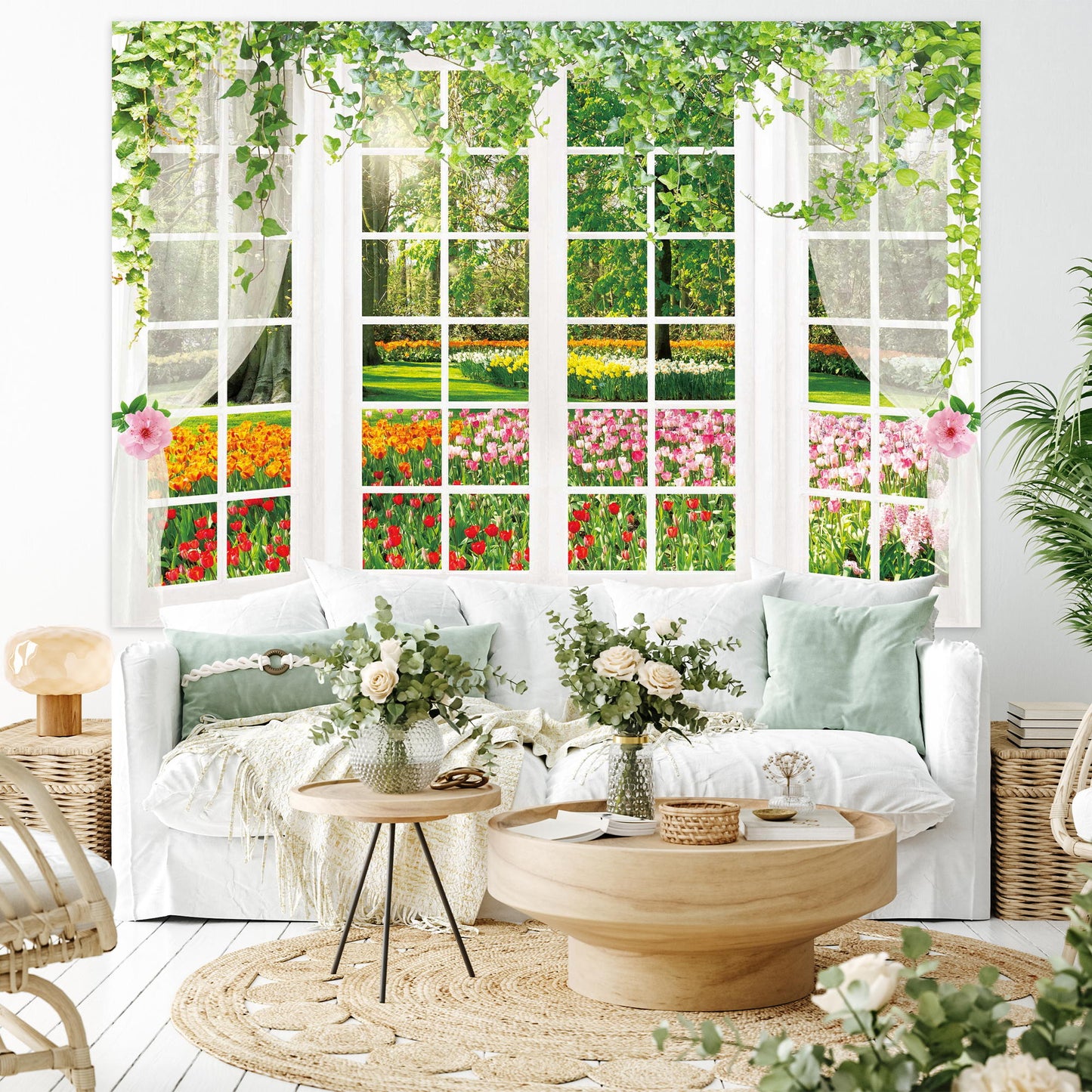 Spring Garden Outside the Window Photography Backdrop for Party Banner