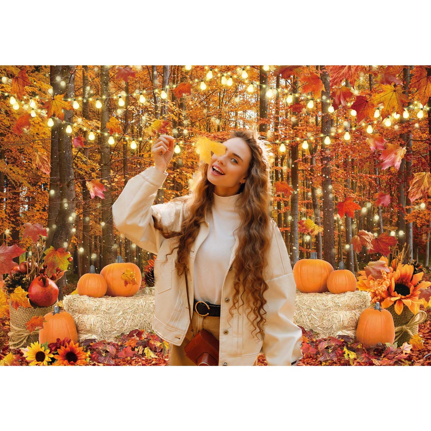 Fall Backdrop Autumn Forest Leaves Pumpkins Photography Background