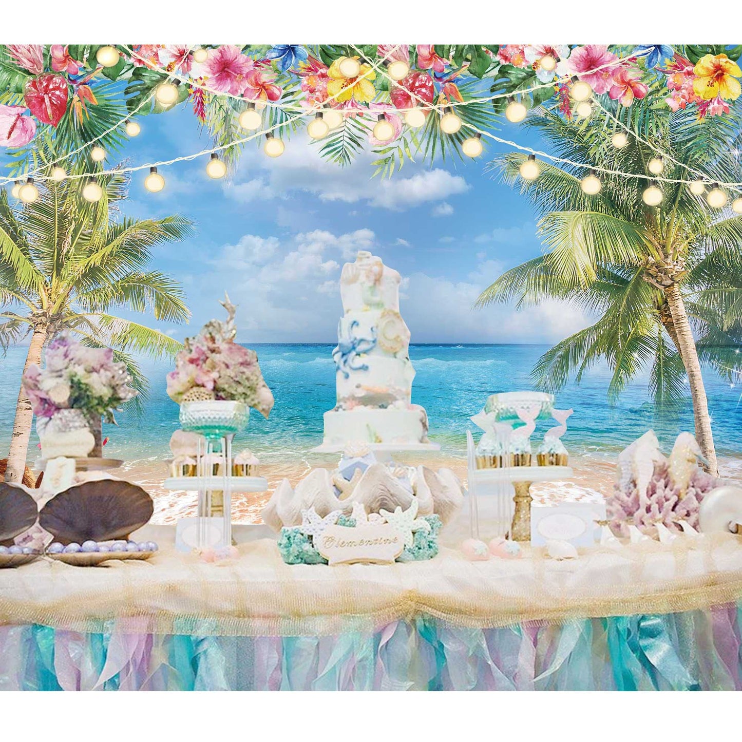 Summer Hawaiian Beach Ocean Photography Backdrop Sky Seaside Tropical Palm Trees Luau Hawaiian Party Decorations Photoshoot Background Photo Banner Supplies