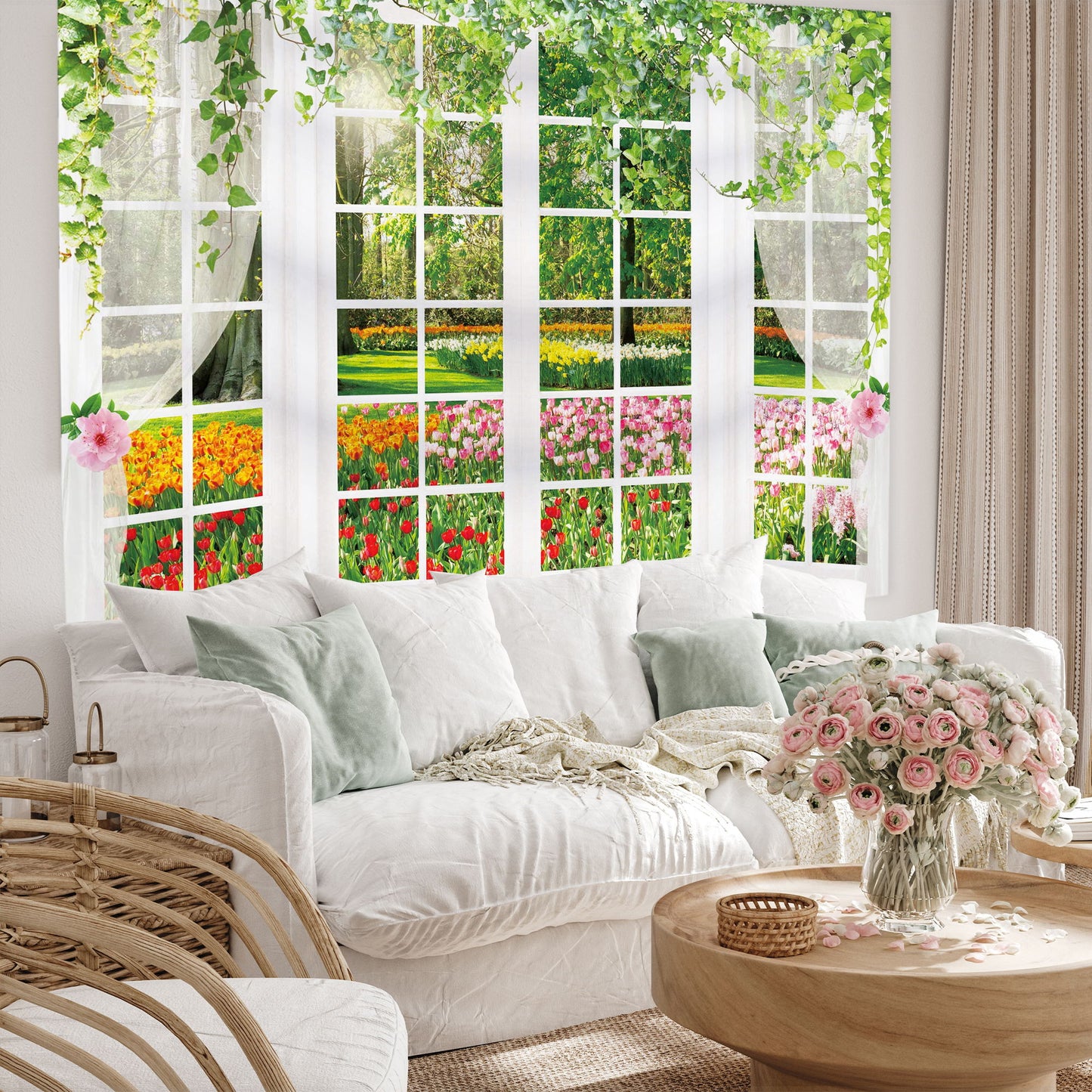 Spring Garden Outside the Window Photography Backdrop for Party Banner