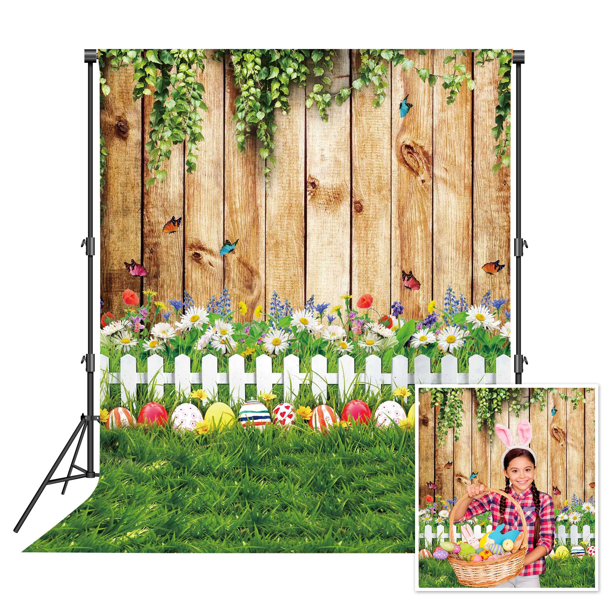 Easter Egg Wooden Wall Spring Photography Backdrop for Party Banners