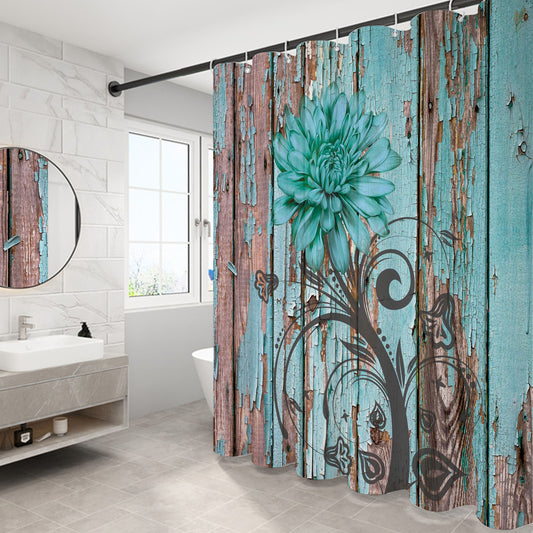 Retro nostalgic style Pattern Shower Curtain Set ,Waterproof and Luxurious Fabric-12 Hooks