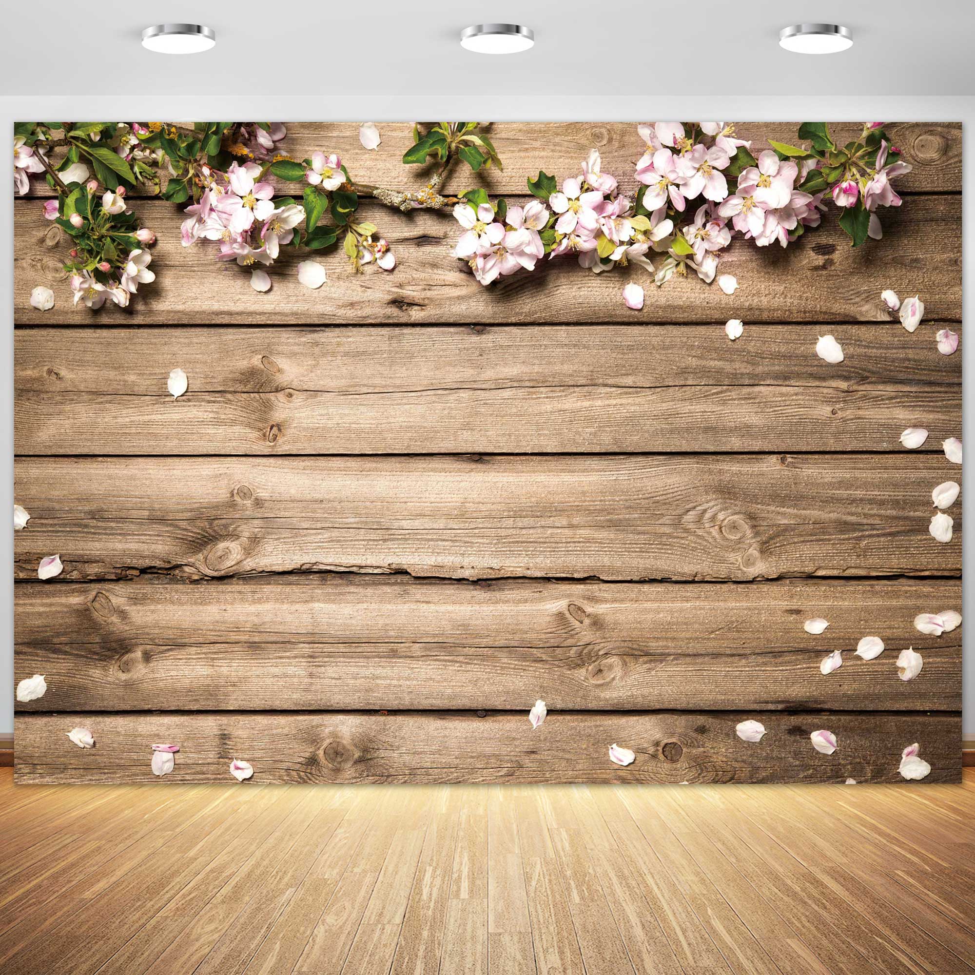 Floral Wooden Plank Wall Photography Backdrop for Spring Themed Parties and Banners