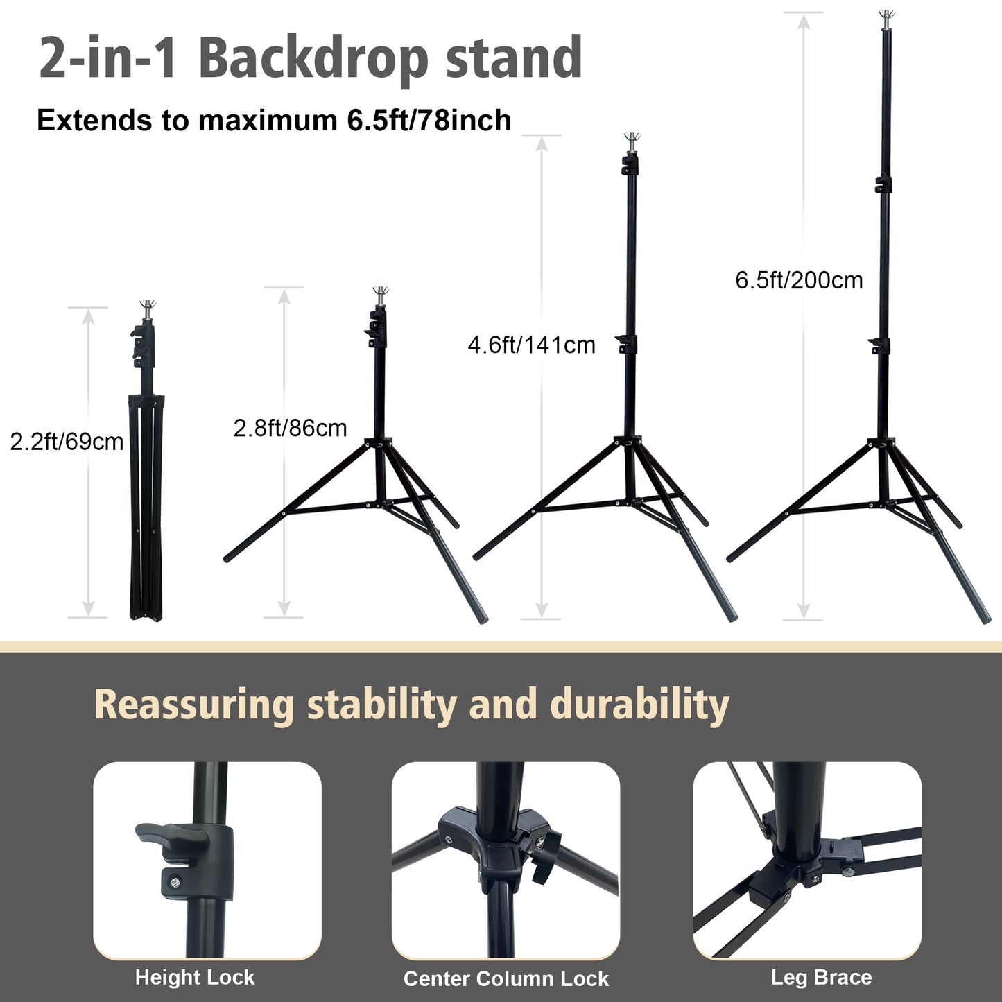 2-in-1 Abstract Photography Backdrop Stand Kit - 6.5x6.5 ft Portable Dual Rod Stand with 6x8 ft Polyester Fabric Backdrop for Portraits and Photo Props - Roller Pocket Design（6x8ft,Beige）