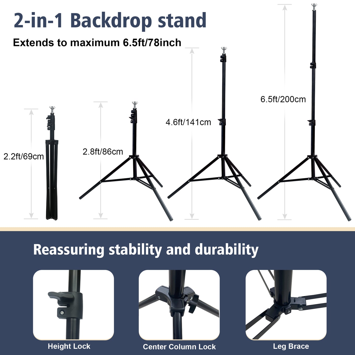 2-in-1 Abstract Photography Backdrop Stand Kit - 6.5x6.5 ft Portable Dual Rod Stand with 6x8 ft Polyester Fabric Backdrop for Portraits and Photo Props - Roller Pocket Design（6x8ft,Blue）