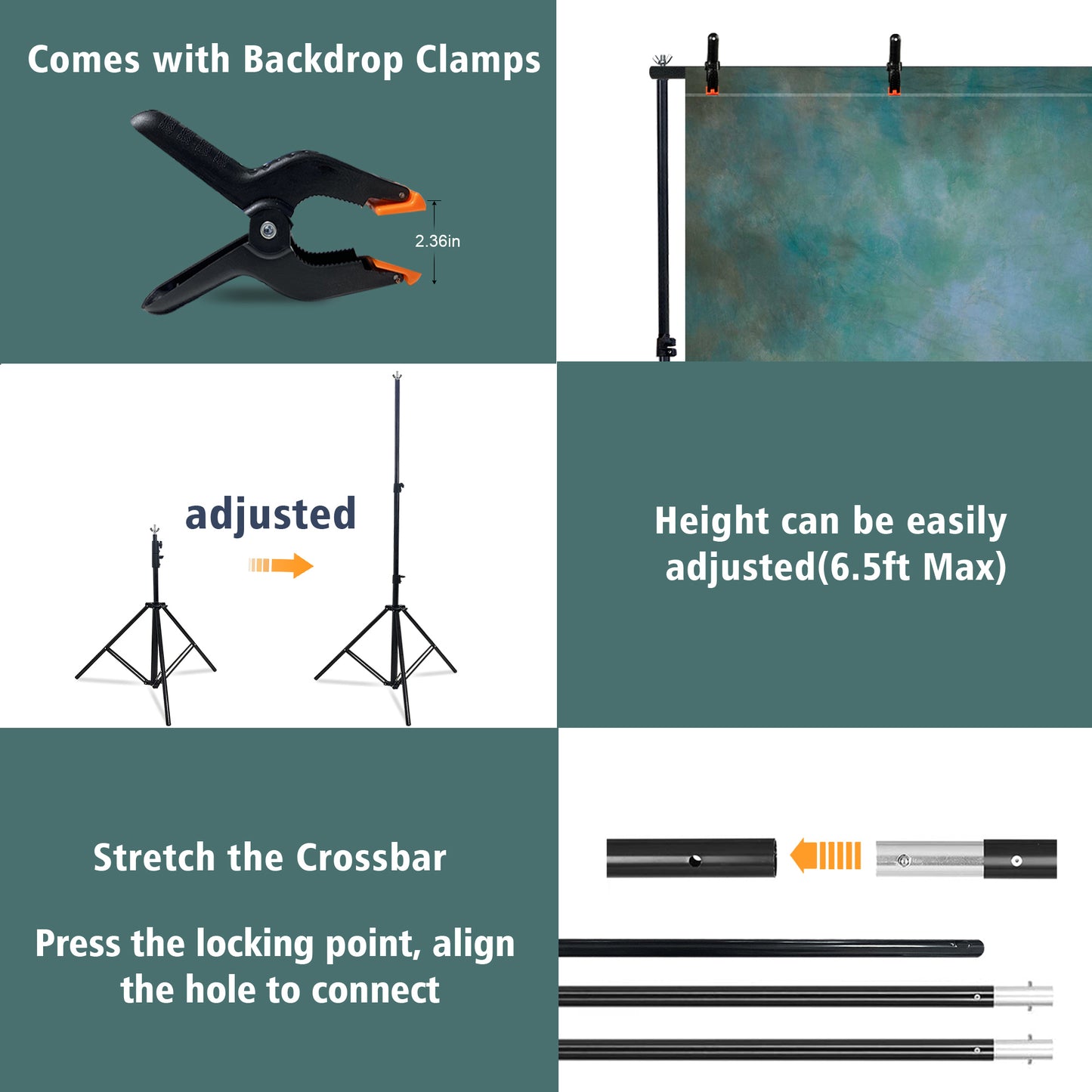 2-in-1 Abstract Photography Backdrop Kit - 6.5x6.5 ft Portable Dual Rod Stand with 6x8 ft Polyester Fabric Backdrop for Portraits and Photo Props - Roller Pocket Design（6x8ft,Light Green）