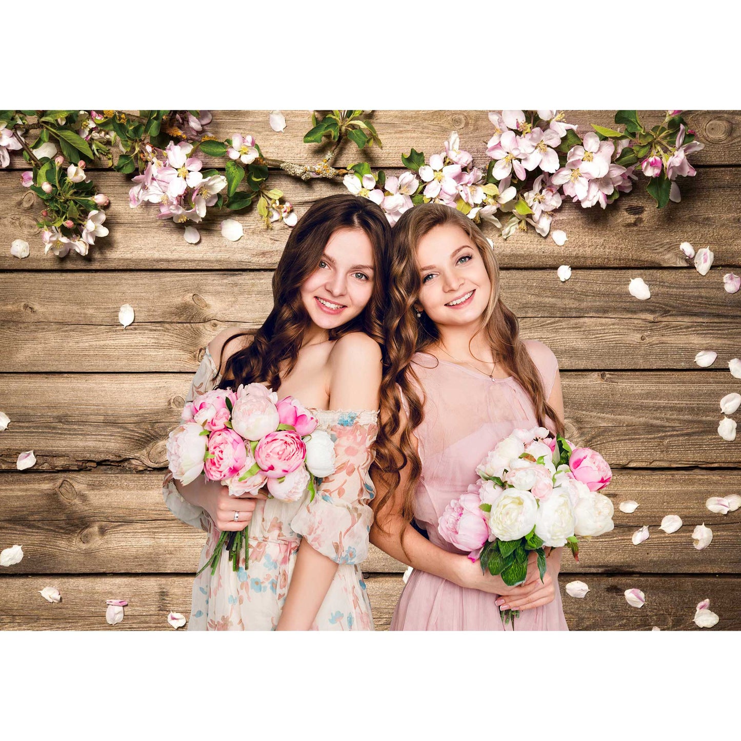 Floral Wooden Plank Wall Photography Backdrop for Spring Themed Parties and Banners