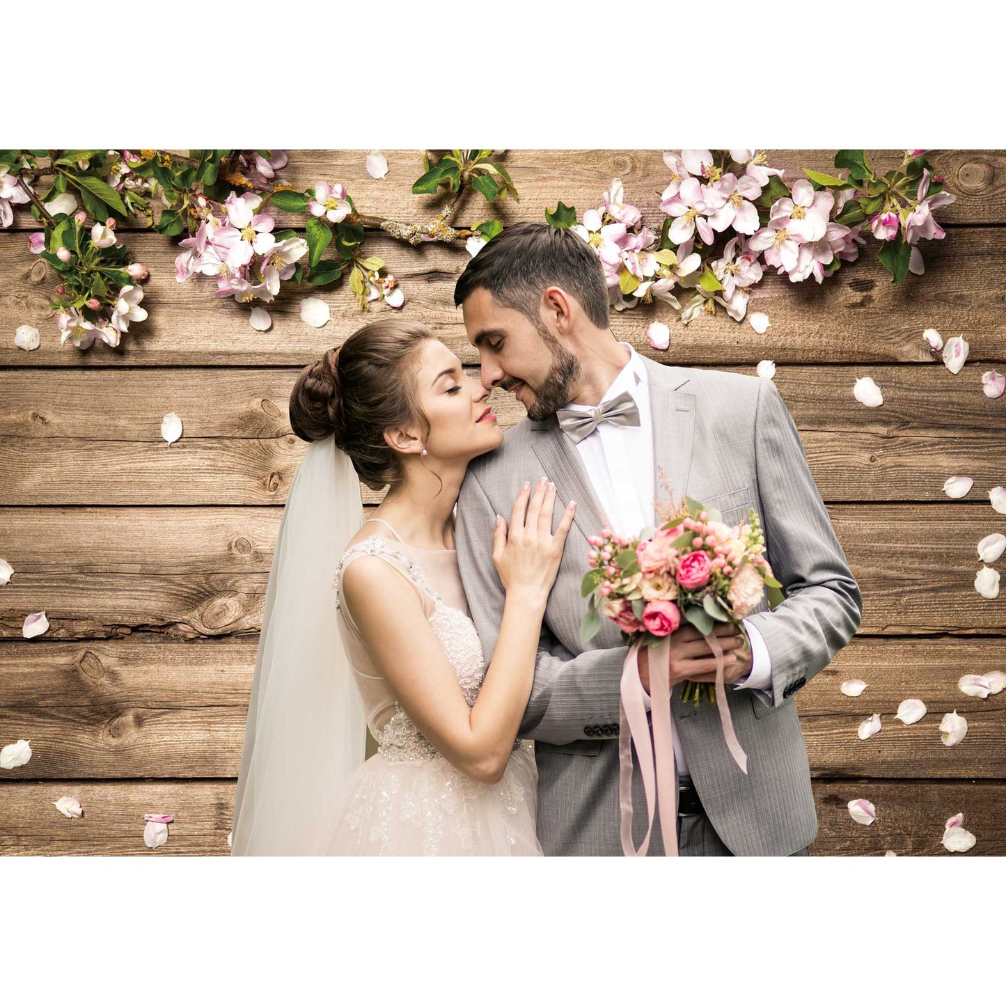 Floral Wooden Plank Wall Photography Backdrop for Spring Themed Parties and Banners