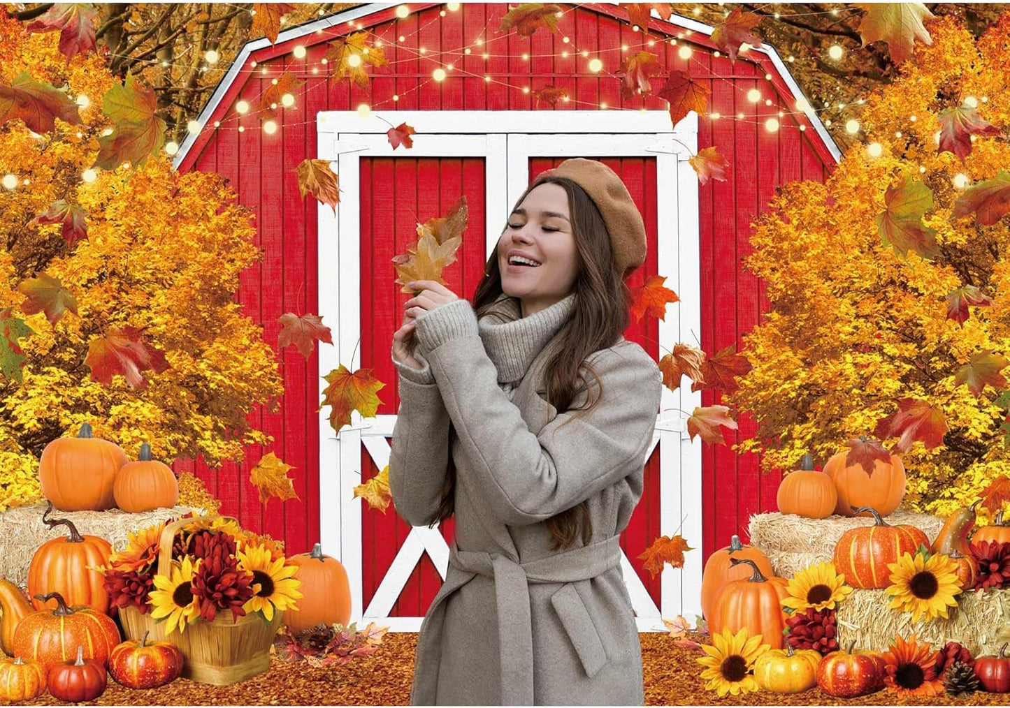 Fall Harvest Red Farm Backdrop for Photography Autumn