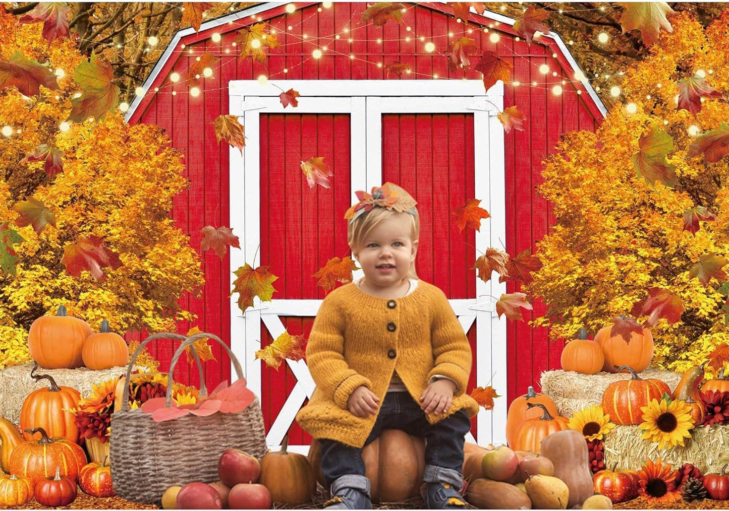 Fall Harvest Red Farm Backdrop for Photography Autumn