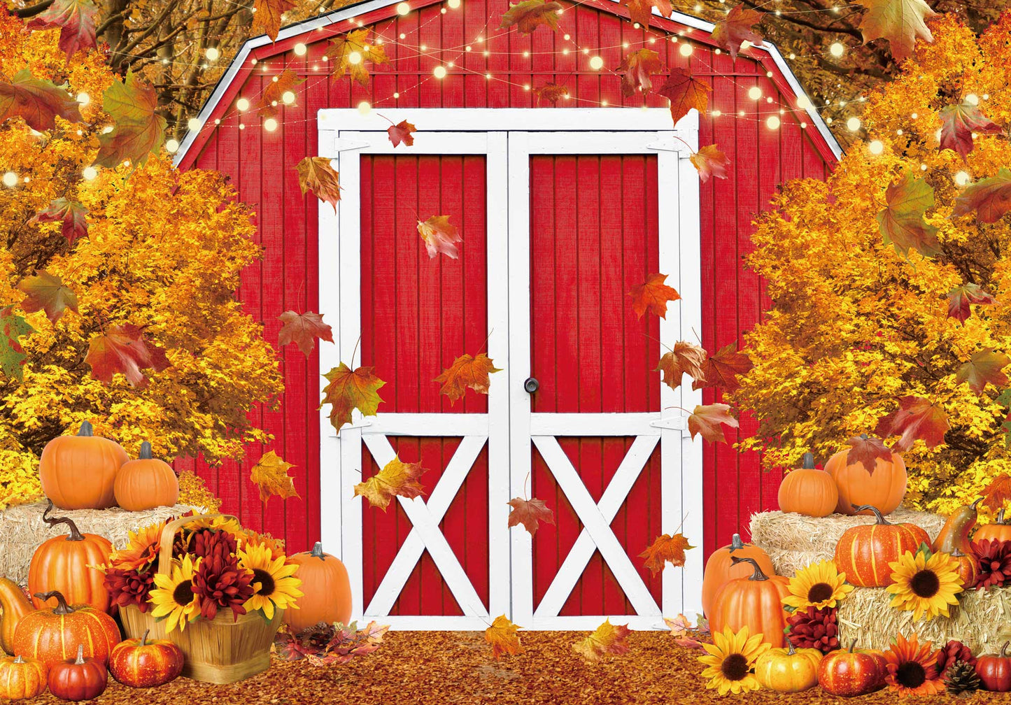 Fall Harvest Red Farm Backdrop for Photography Autumn