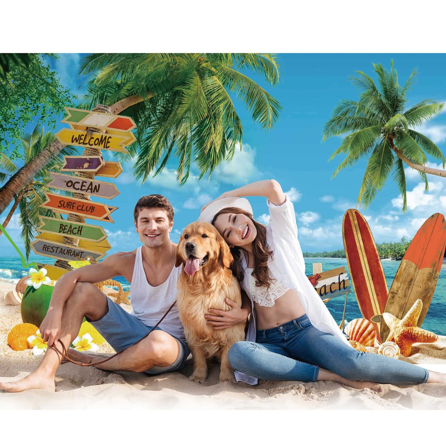 Summer Beach Backdrop Tropical Seaside Background Island Palm Trees Photography Blue Sea Sky Hawaii Aloha Luau Party Decoration Banner Pictures Photo Props