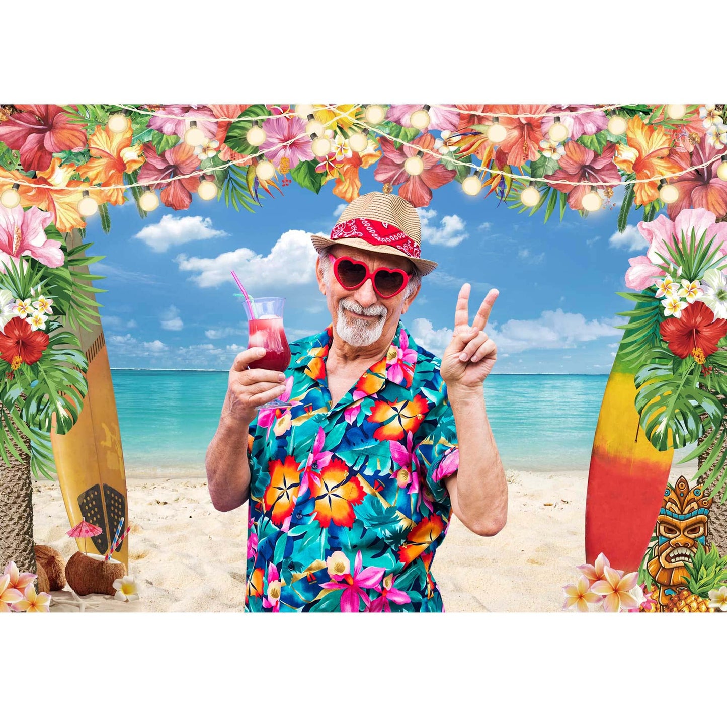 Summer Hawaiian Beach Backdrop for Photography Tropical Flower Luau Hawaiian Party Decorations Aloha Blue Sky Ocean Palm Leaves Background Supplies Photoshoot