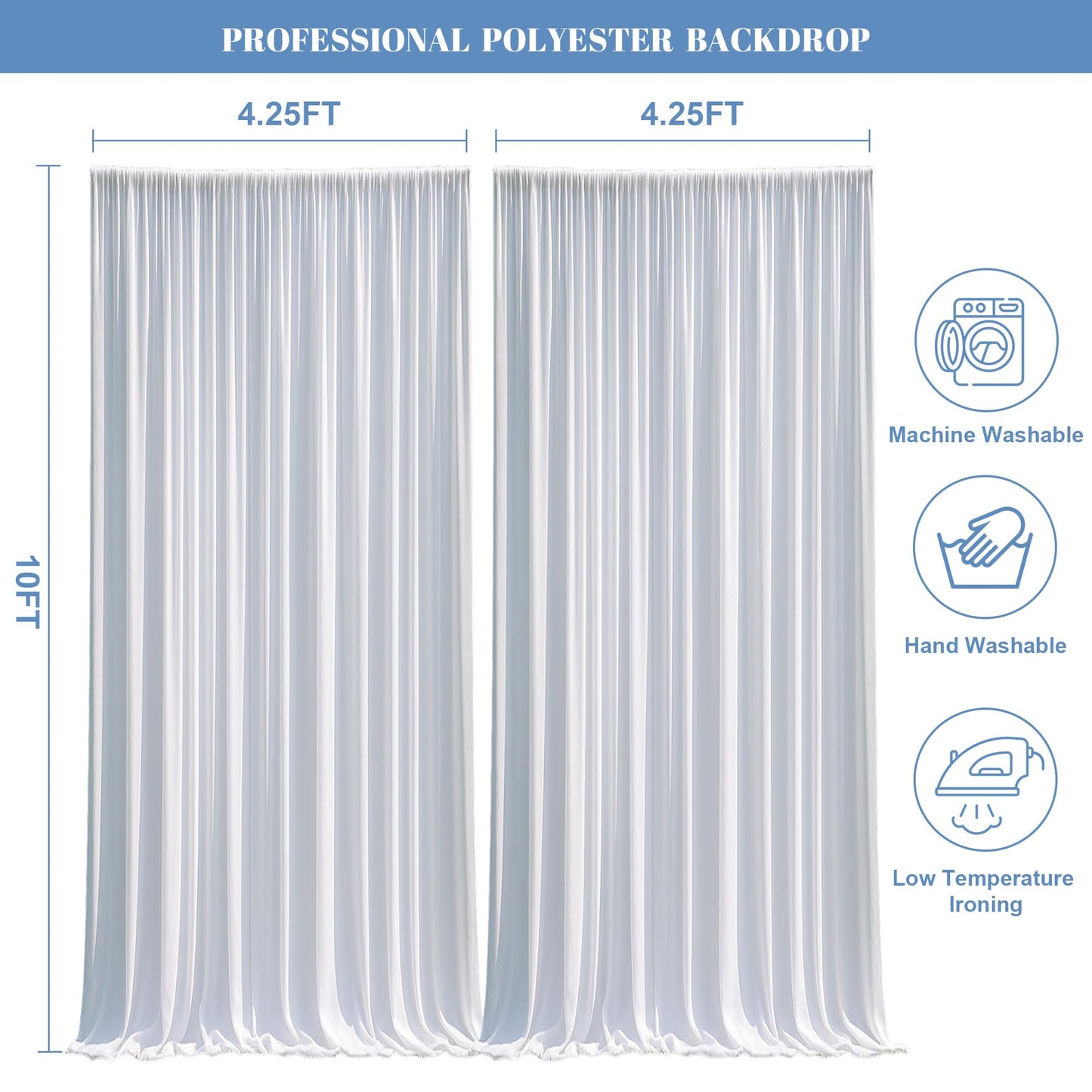 White Curtains Backdrop for Wedding Parties 8.5x10ft with Stand Kit